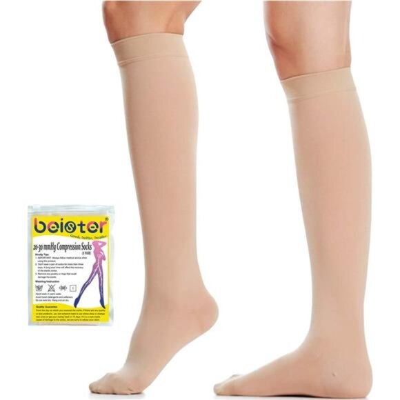 Closed Toe Knee High Calf Compression Socks for Women & Men, Firm 20-30 mmHg - Picture 1 of 16